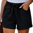thumbnail image 3 of Busydd Womens Shorts Solid Color Drawstring Denim Shorts Comfortable Casual Elastic Waist Jean Shorts with Pockets, 3 of 5