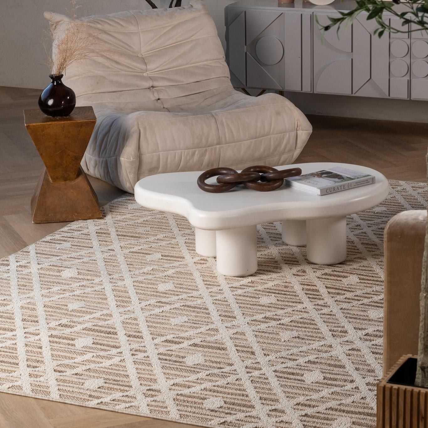 Tapis d'interieur exterieur abstrait Rug Branch Hogar, marron creme, moderne - Salon, chambre