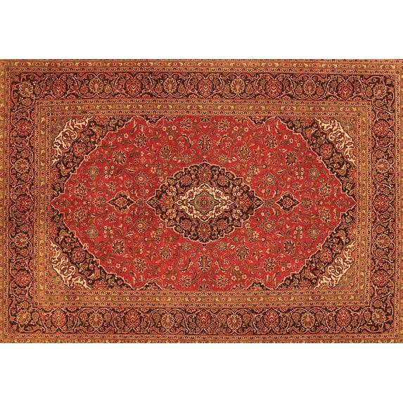 Ahgly Company Indoor Rectangle Medallion Orange Traditional Area Rugs, 7' x 9'