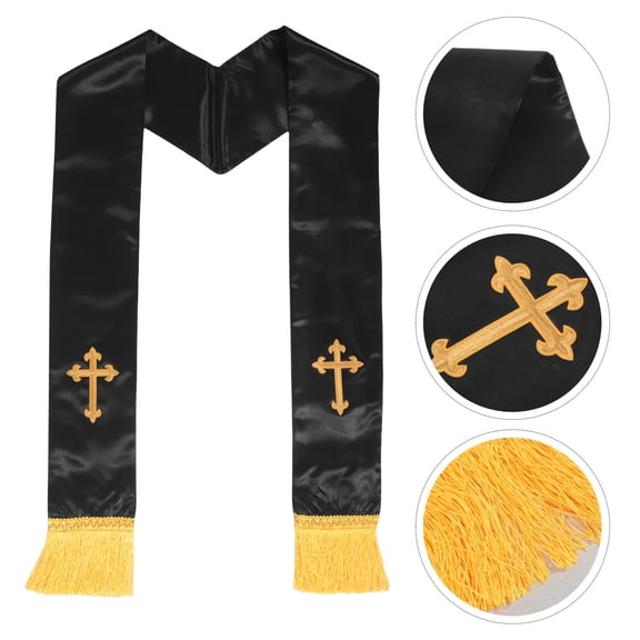 CHICHUMID Elegant Black Clergy Stole with Cross for Liturgical Use and Graduations