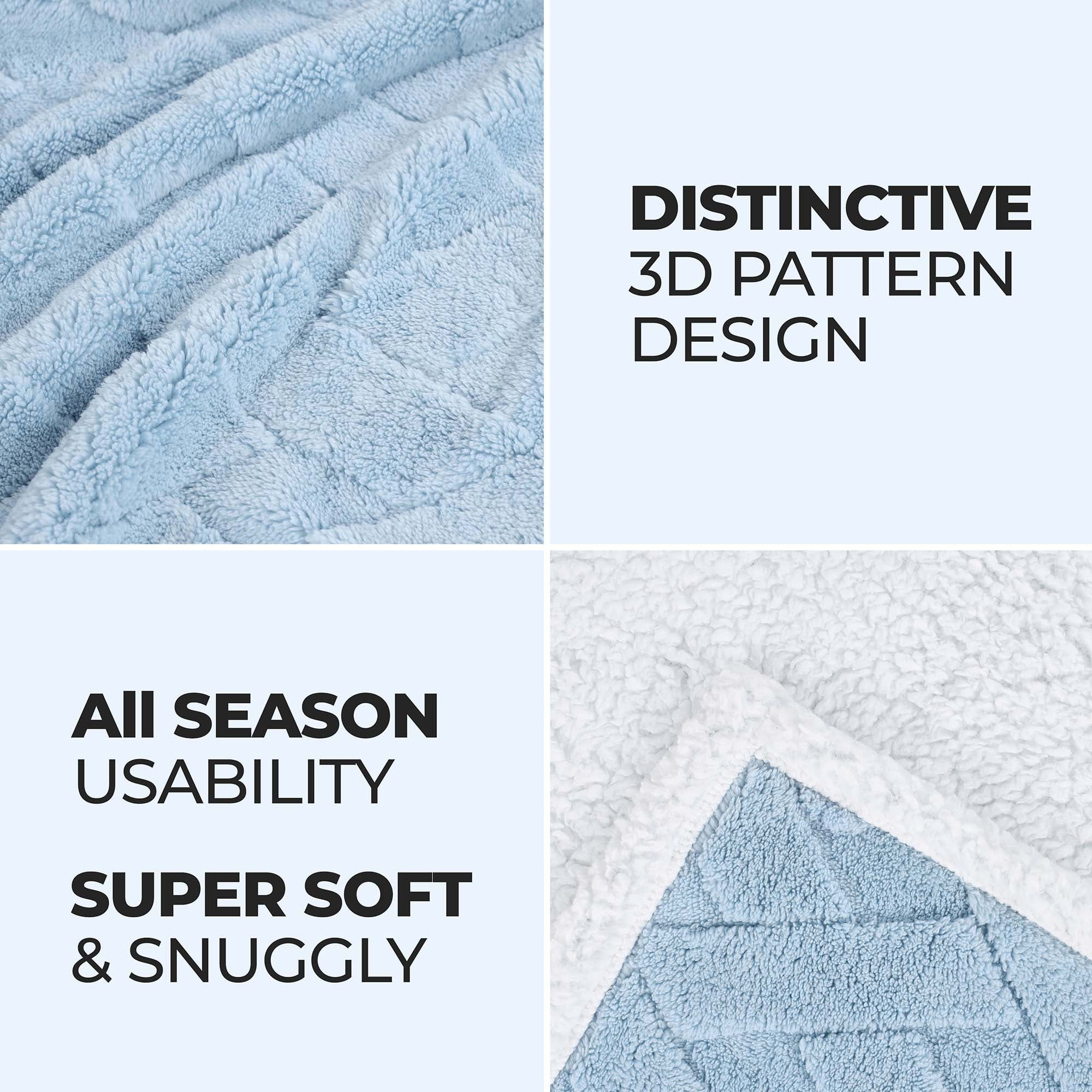 Superior Nuuk Fleece Reversible Lattice Blanket, Throw, Light Blue
