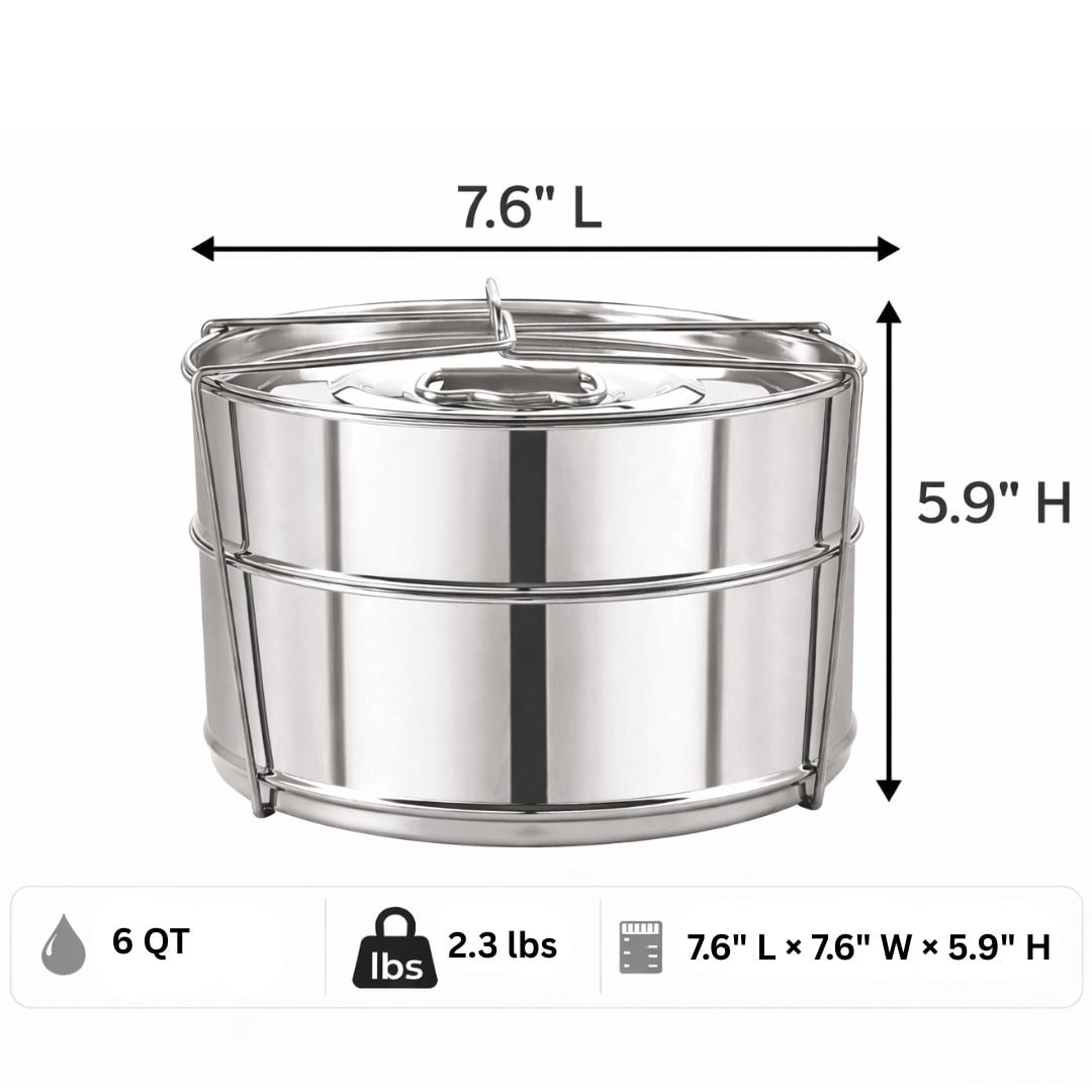 JoyUs Stackable Insert Pans Microwavable Stainless Steel Steamer Basket 6QT 2 Count