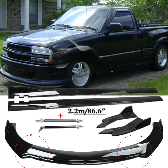 For Chevrolet Chevy S10 Gloss Black Front Bumper Lip Splitter Spoiler  Strut Rod