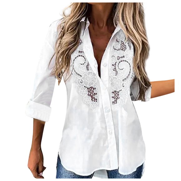 Pompotops Nouveau Cardigan Uni pour Femme, Chemise Haut à Manches Longues Brodée Ajourée, Liquidation