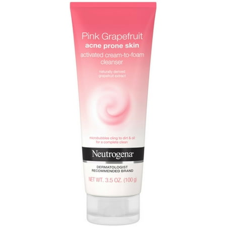 2 Pack - Neutrogena Pink Grapefruit Activated Cream-to-Foam Cleanser  Acne Prone Skin Grapefruit Extract, Acne Face
