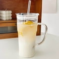 thumbnail image 4 of Ribbed Glass Cups With Lids And Ribbed Glass Cups With Handles Iced Coffee Glassware Transparent Reusable Drinking Utensils With Lids And Suitable For A in A Teacup Cup Acrylic Drinking Glasses with, 4 of 9