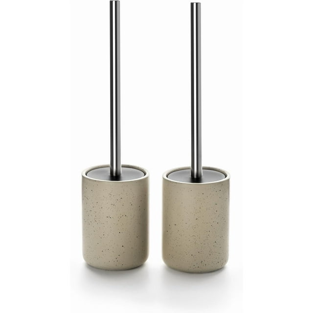 Ceramic Toilet Brush & Holder Set - Freestanding Deep-Cleaning Toilet Bowl Cleaner Brush, Stainless Steel Handle, Small & Sturdy for Storage, Easy to Clean, Non-Scratching