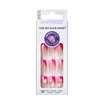 KISS imPRESS No Glue Needed Press On Nails, Design, Young Ones, Pink, Medium Squoval, 30 Count