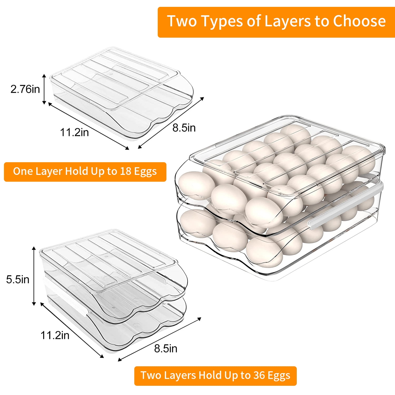 Egg Container Holder for Refrigerator Double Layer Egg Storage Box with Lid  Automatic Rolling, 1 unit - King Soopers