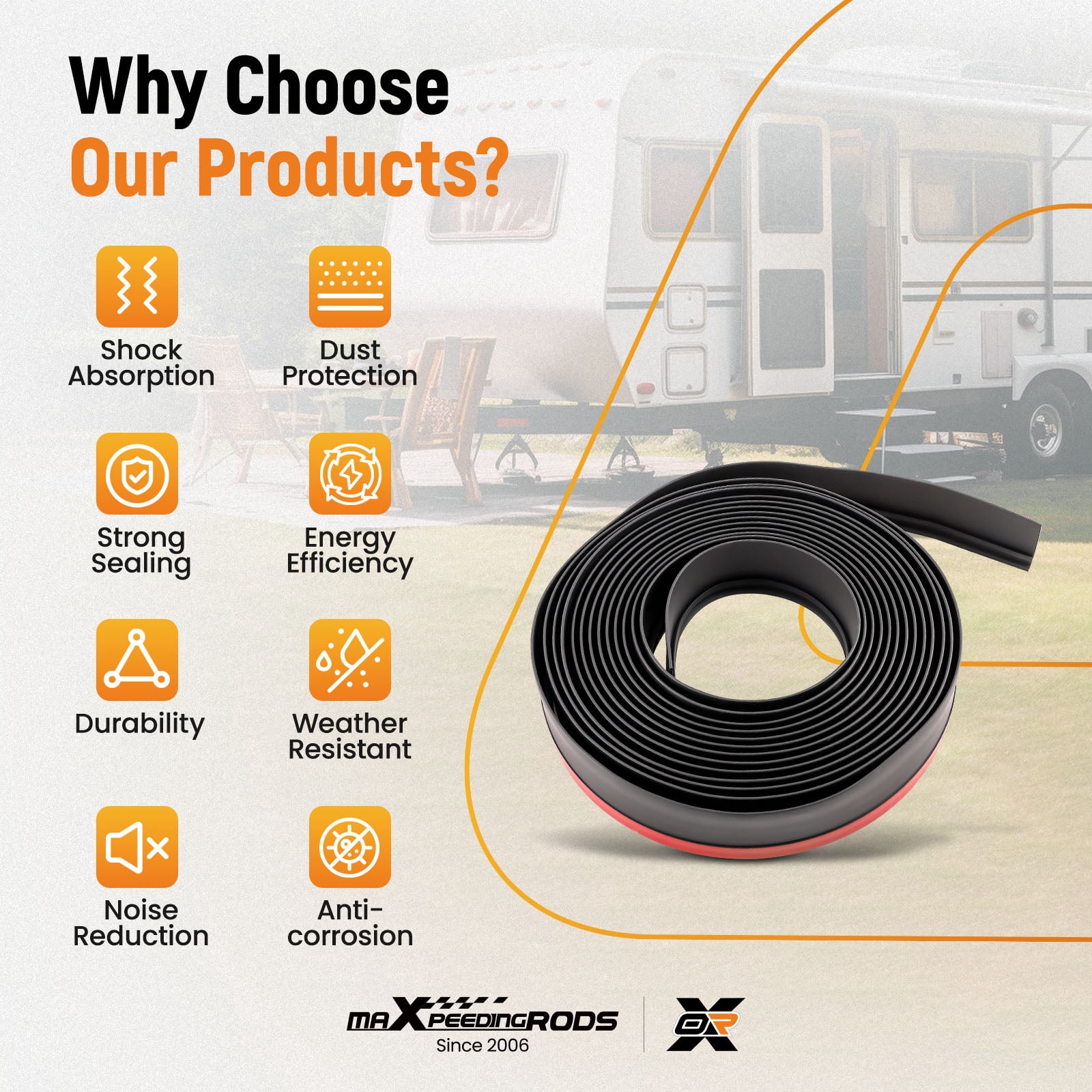maXpeedingrods RV Slide Out Seal 1/2' x 2.75' x 35’ | 018-341 & 018-341EK | Wiper Black Rubber for RV Camper Slideout System
