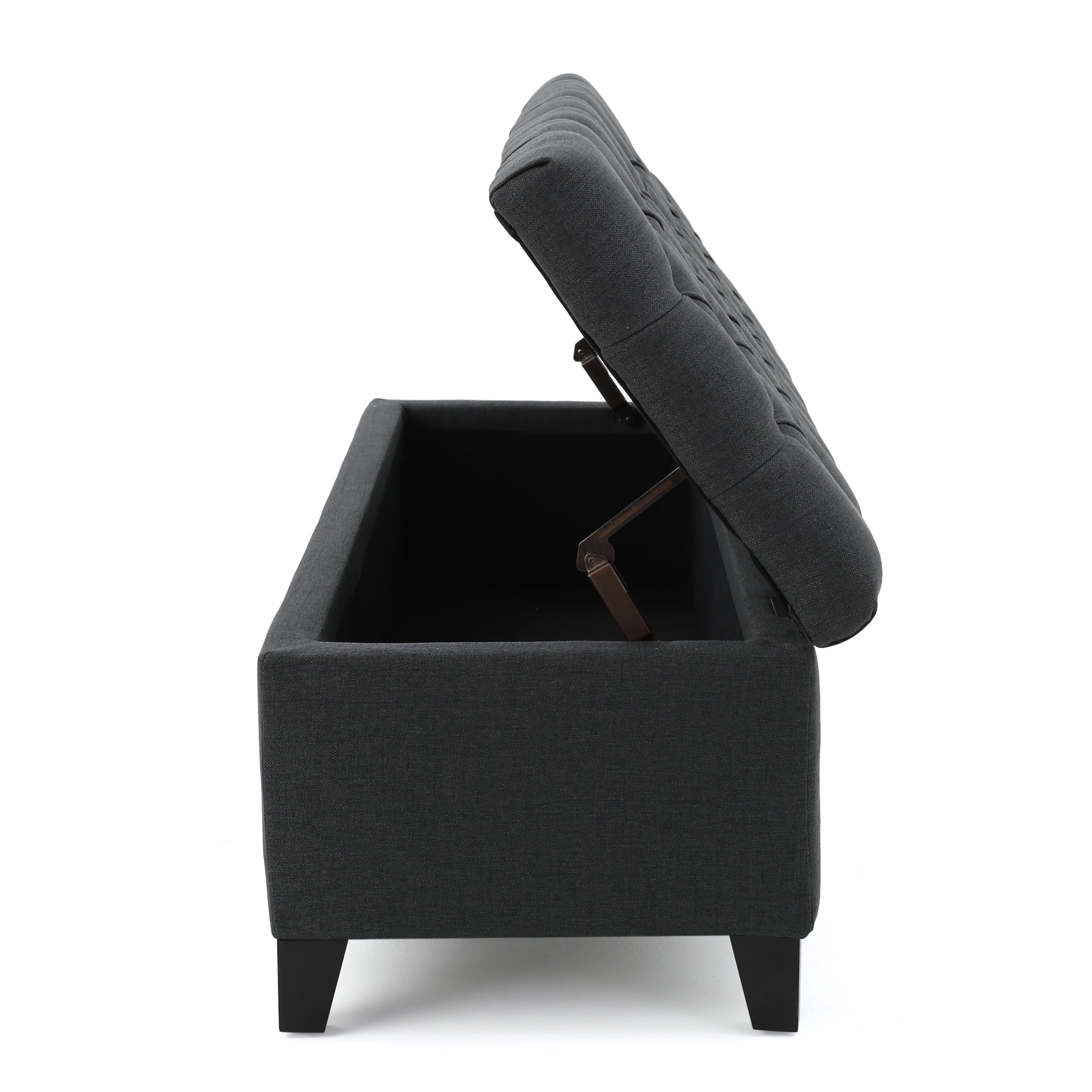 Noble House Paskal Contemporary Button-Tufted Fabric Storage Ottoman Bench, Dark Gray and Dark Brown