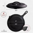 thumbnail image 2 of Cast Iron Skillet with Lid - 8"-inch Pre-Seasoned Covered Frying Pan Set + Silicone Handle and Lid Holders + Scraper/Cleaner - Indoor/Outdoor, Oven, Stovetop, Camping Fire, Grill Safe Kitchen Cookware, 2 of 7