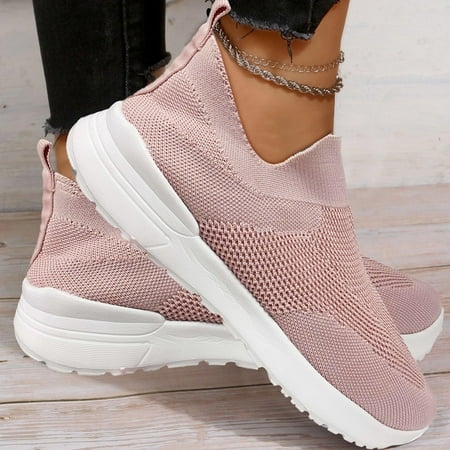 

HIBRO Ladies Shoes Lightweight Breathable Mesh Round Toe Slip On Flat Sneakers