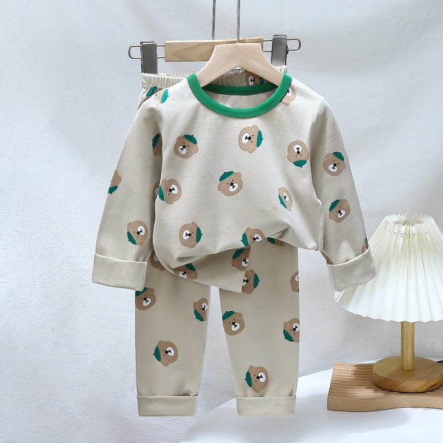 Pijamas de Navidad para niños, conjunto de ropa de invierno para niños y niñas, Tops con cuello redondo y pantalones largos, ropa de dormir para bebés, pijamas de gato de dibujos animados para niños