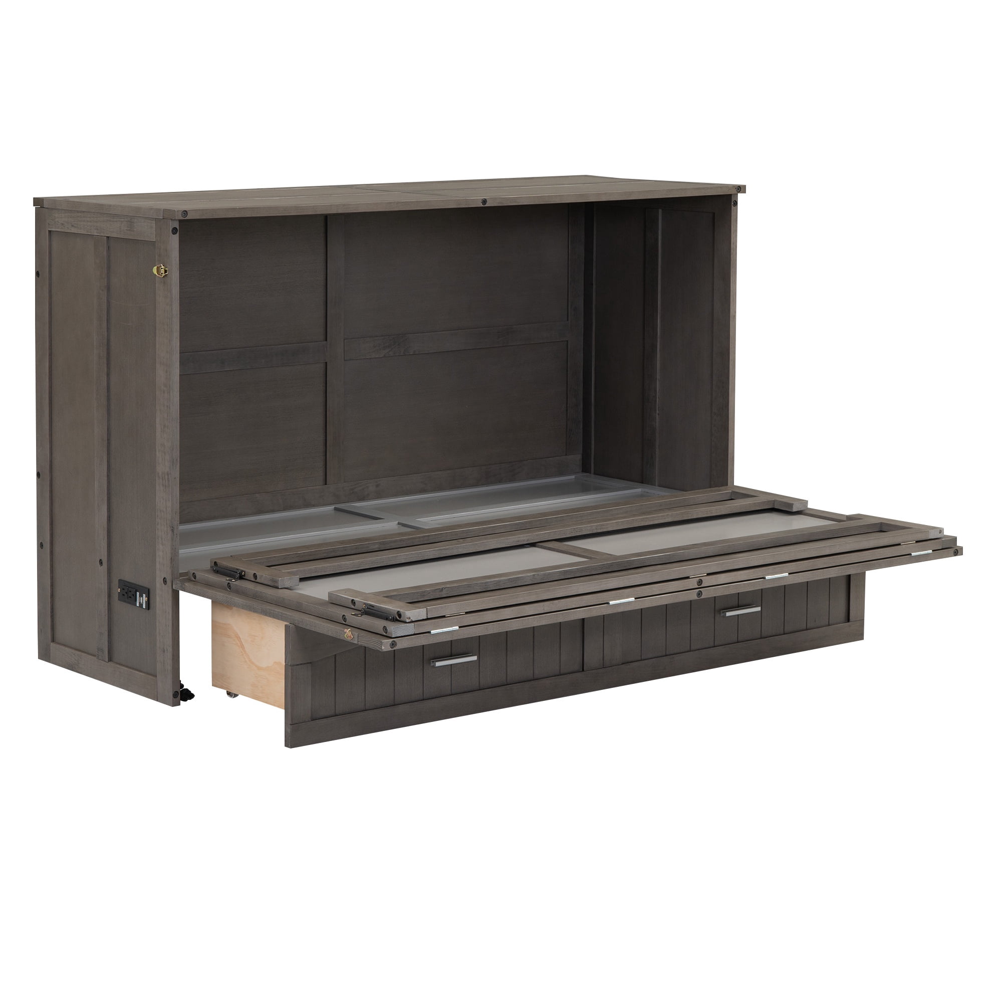 Bellemave Queen Size Murphy Bed with Charging Station, Wooden Murphy Cabinet Bed with Storage Drawer, Foldable Queen Size Platform Bed Frame for Guest Room Home Office (Antique Gray)