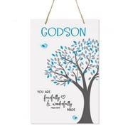 LifeSong Milestones Baptism Inspirational Wall Decoration Hanging Rope Sign for Godson 8x12in - Fearfully and Wonderfully