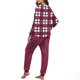 thumbnail image 5 of Conjunto de pijama informal de invierno para mujer, de doble cara, con cuello redondo estampado, manga larga, top anudado a mano, pantalones con cordón ajustable, ropa de casa, blusa de poliéster., 5 of 7