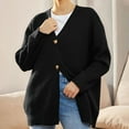 thumbnail image 4 of Women'S Stripe Sweaters Oversized Button Sweaters V Neck Loose Knit Outerwear, 4 of 7