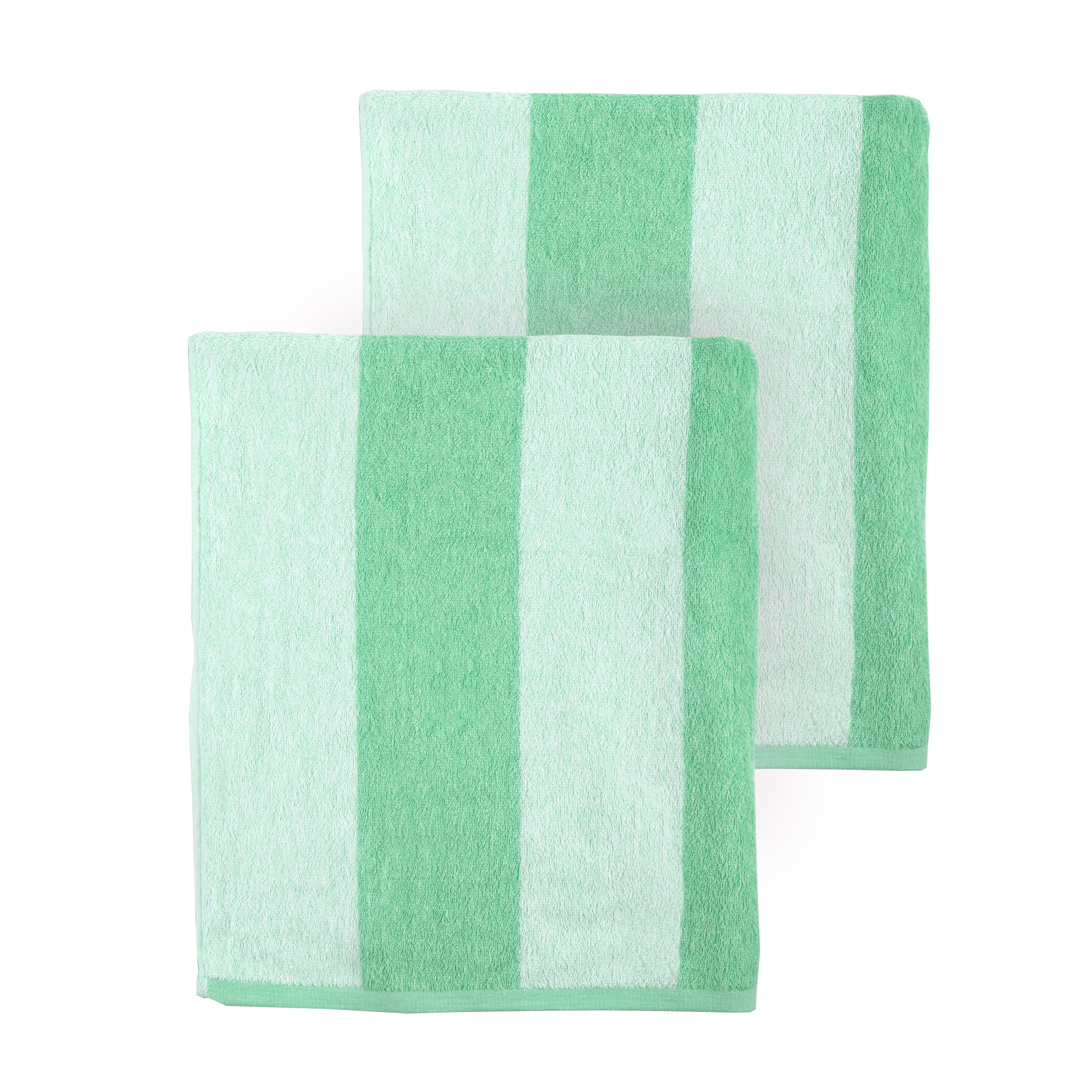 2 Pack of Large Cabana Beach Towels 30 x 70 Green Stripes 100