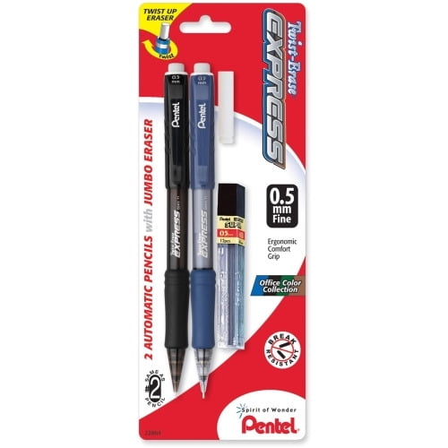 Pentel Twist-Erase Express Automatic Pencils #2 Lead - 0.5 mm Lead Diameter - Refillable - Assorted Barrel - 2 / Pack