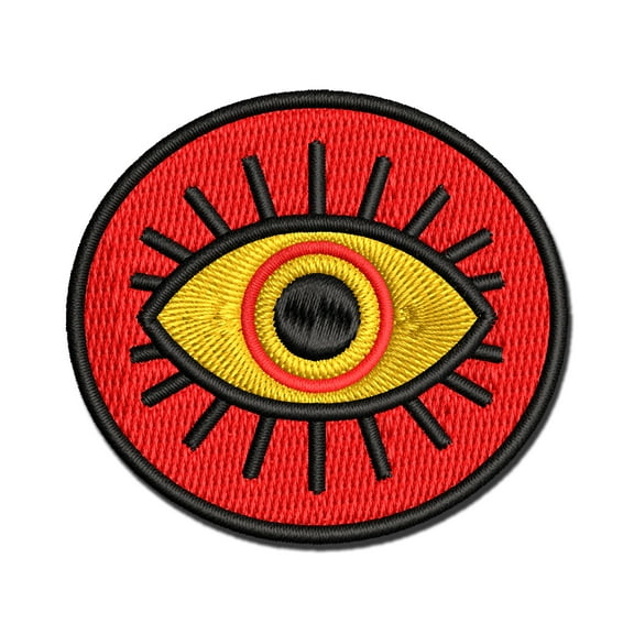 Ominous Eye with Eyelashes in Circle Applique Multi-Color Embroidered Iron-On Patch - 2.5 Inch Small