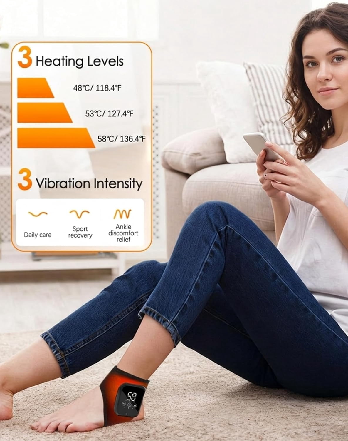 Trymassagerpro for Feet, Foot Massager with 3 Heat & 3 Vibration Modes, Triple Method Ankle Wrap for Muscle Tension Relief, Portable Rechargeable Device for Home Office Travel (Black*2)
