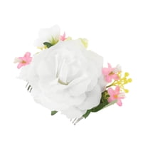 Unique Bargains 1 Pc Women's Flexible Simulated Flowers Hair Clips Comb for Parties White Polyester Fabric Iron