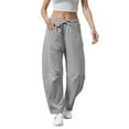 thumbnail image 5 of FUNUONY Womens Wide Leg Barrel Pants Elastic High Waisted Trousers Loose Casual Palazzo Pants with Pockets Cropped Relax Fit Trouser Ankle Pants Sports Pants Curved Wide Leg Pants Sweatpants Grey Xl, 5 of 9