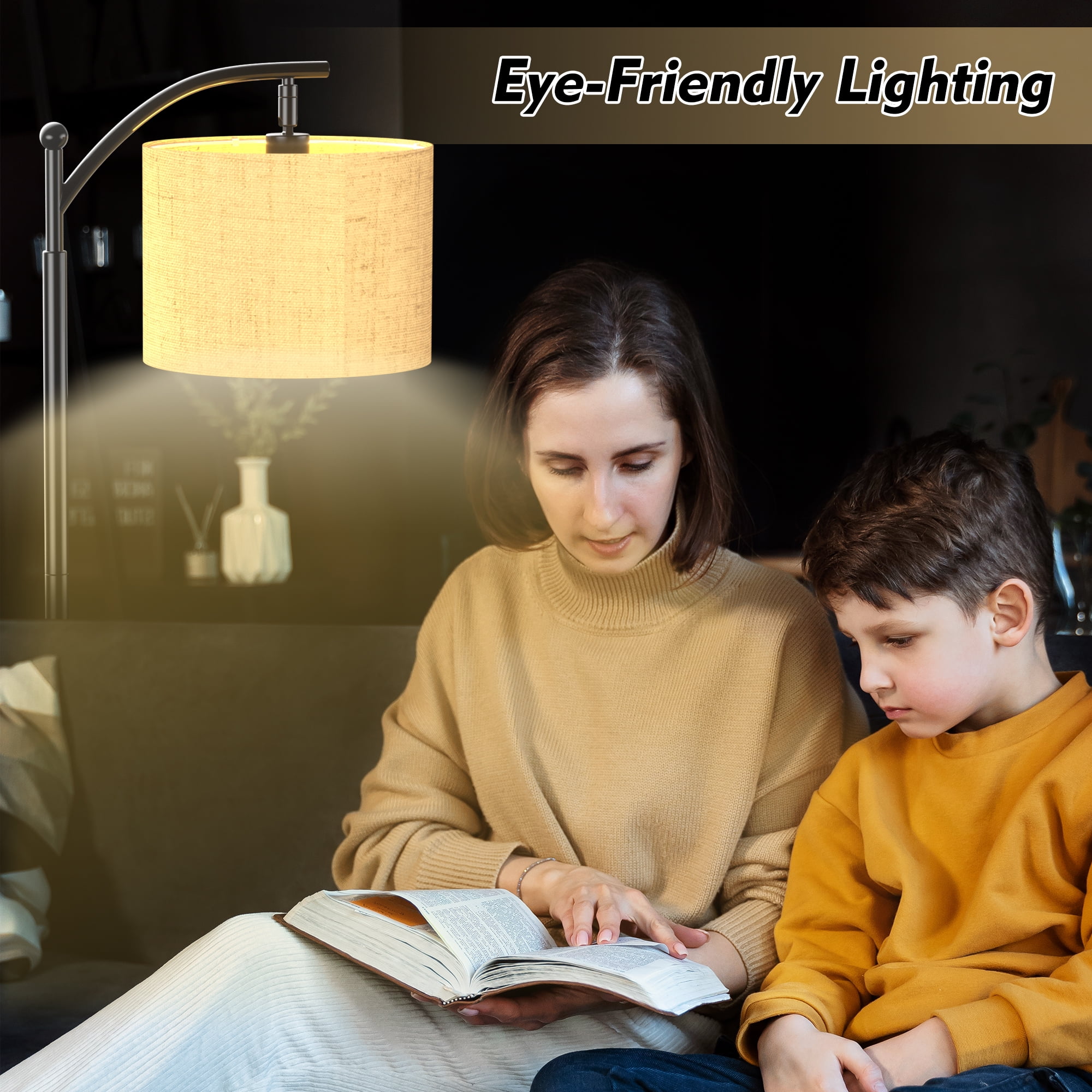 Cshidworld Floor Lamp for Living Room with 3 Color Temperatures, Tall Modern Standing Lamp with Linen Shade, Footswitch, Mid Century Floor Lamp for Bedrooms, Office (9W LED Bulb Included)
