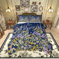 Manfei Western Garden Flower Queen Comforter Set, Rustic Farmhouse Bedding Sets, Teen Kid Adult Female Reversible Bedding Comforter Set, Lightweight Room Decor, 3 Pieces