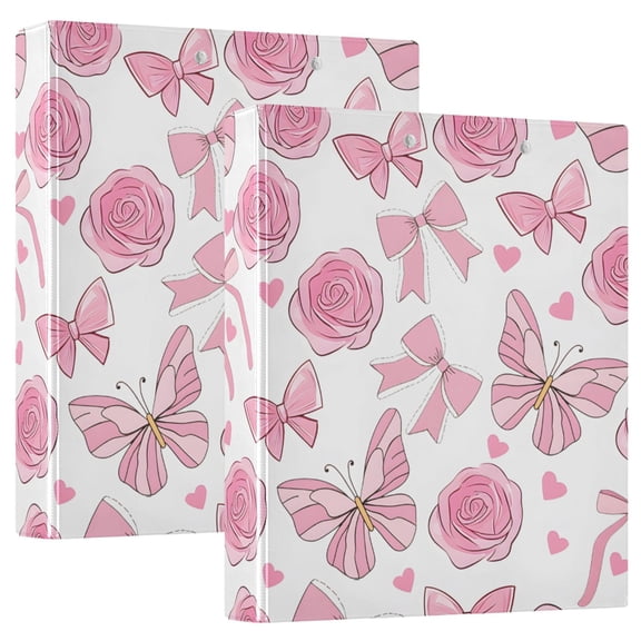 ALAZA Butterflies Roses Bows Hardcover 3 Ring Binder 1.5" Round Rings Interior Pockets Binders Organizer 2 Pack