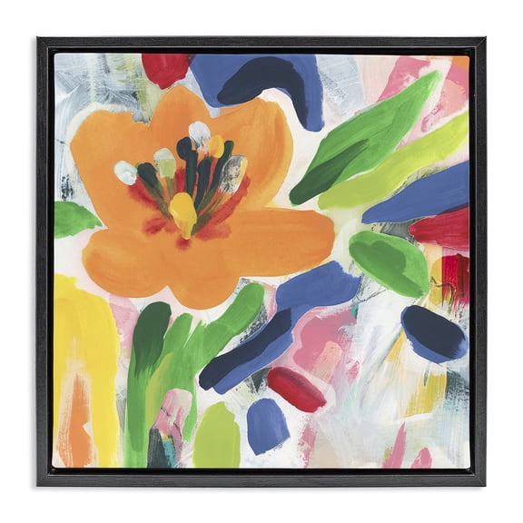 Stupell Industries Contemporary Blossoms in Rich Hues Black Floating Frame Canvas Art, 18 x 18, by June Erica Vess