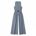 thumbnail image 6 of VBVC Women's V-Neck Belted Wide Leg Jumpsuit, Sleeveless High Waist Long Palazzo Pants For Women, Ladies' Elegant Party Set with Pockets,Gray,S-2XL, 6 of 6