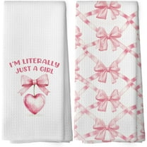 Coquette Trendy Bow Cherry Kitchen Towels - Pink Preppy Ribbon Dish Towels, Preppy Girly Bow Decorative Absorbent Dishcloths Hand Towels for Kitchen Dorm Decor 18x26 Inches