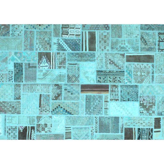 Ahgly Company Indoor Rectangle Patchwork Light Blue Transitional Area Rugs, 3' x 5'