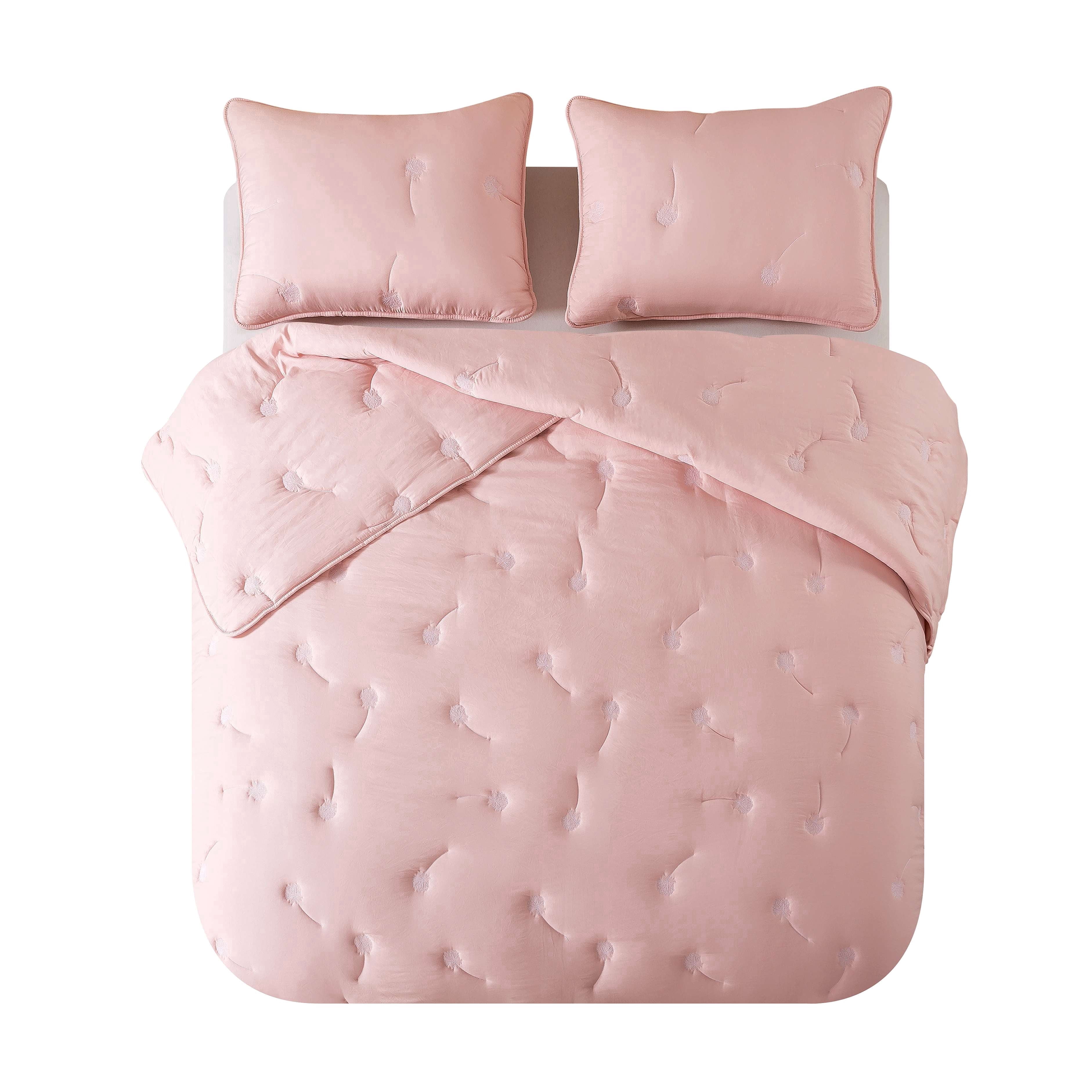 NSH by New Sega Home, 2-Piece Comforter Set, Embroidered Dandelion, Pink, Bed in a Bag, King