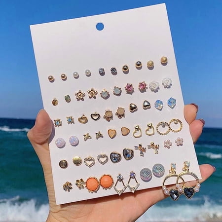 30 Pairs Stainless Steel Earrings Set for Women Men, Multi Style Stud Hoop Dangle Earrings, Plating Alloy Earrings Jewelry