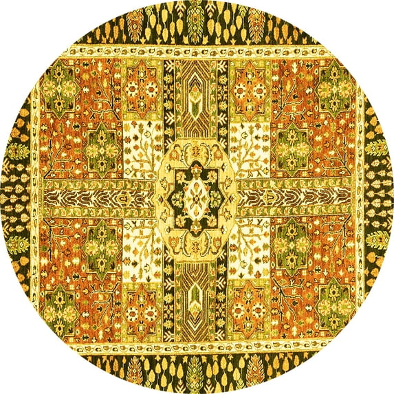 Ahgly Company Machine Washable Indoor Round Abstract Yellow Modern Area Rugs, 6' Round