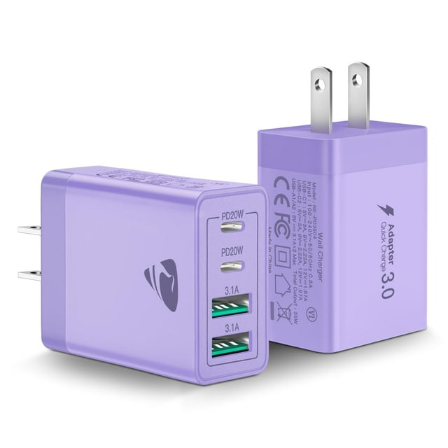 Cargador de pared USB C Aiminu, 40 W, 4 puertos PD Power Delivery, paquete de 2