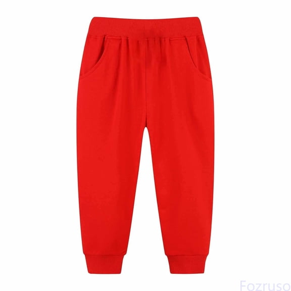 Fozruso Kids Boys Solid Color Tracksuit Pants With Bunched Feet Mid Sized Sport Pants Straight Leg Sweatpants Sizes 5-6 Years(Red)