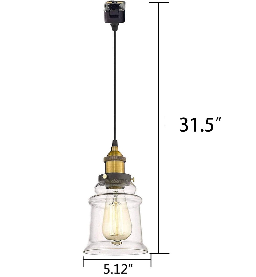 Kiven H-Type Track Lighting Industrial Kitchen Pendant Light Antique Brass Hanging Fixture with Glass Shade - 3 Pack
