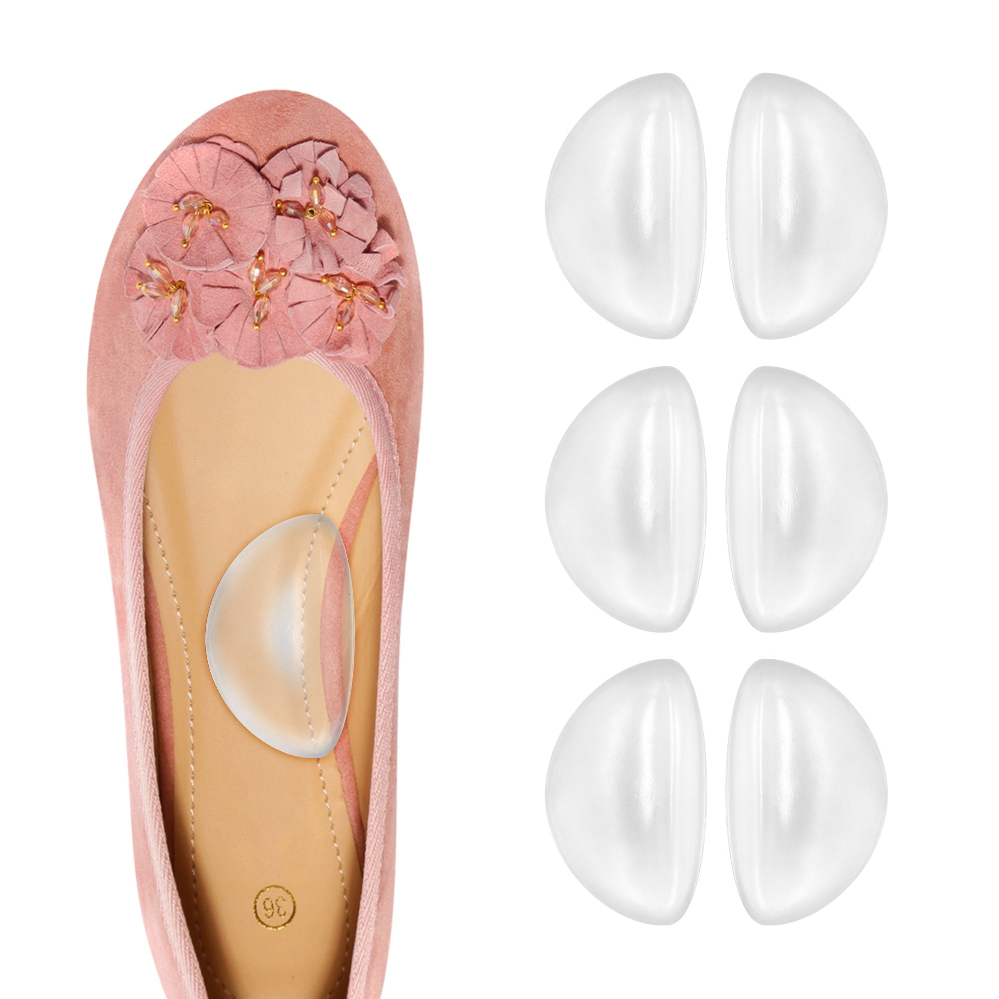 Transparent Adhesive Arch Pad Arch Support 6 Pairs Gel Insole for Flat Foot Women & Men, Adhesive Foot Insert for Shoes, Sandals, Flip Flops Plantar Fasciitis