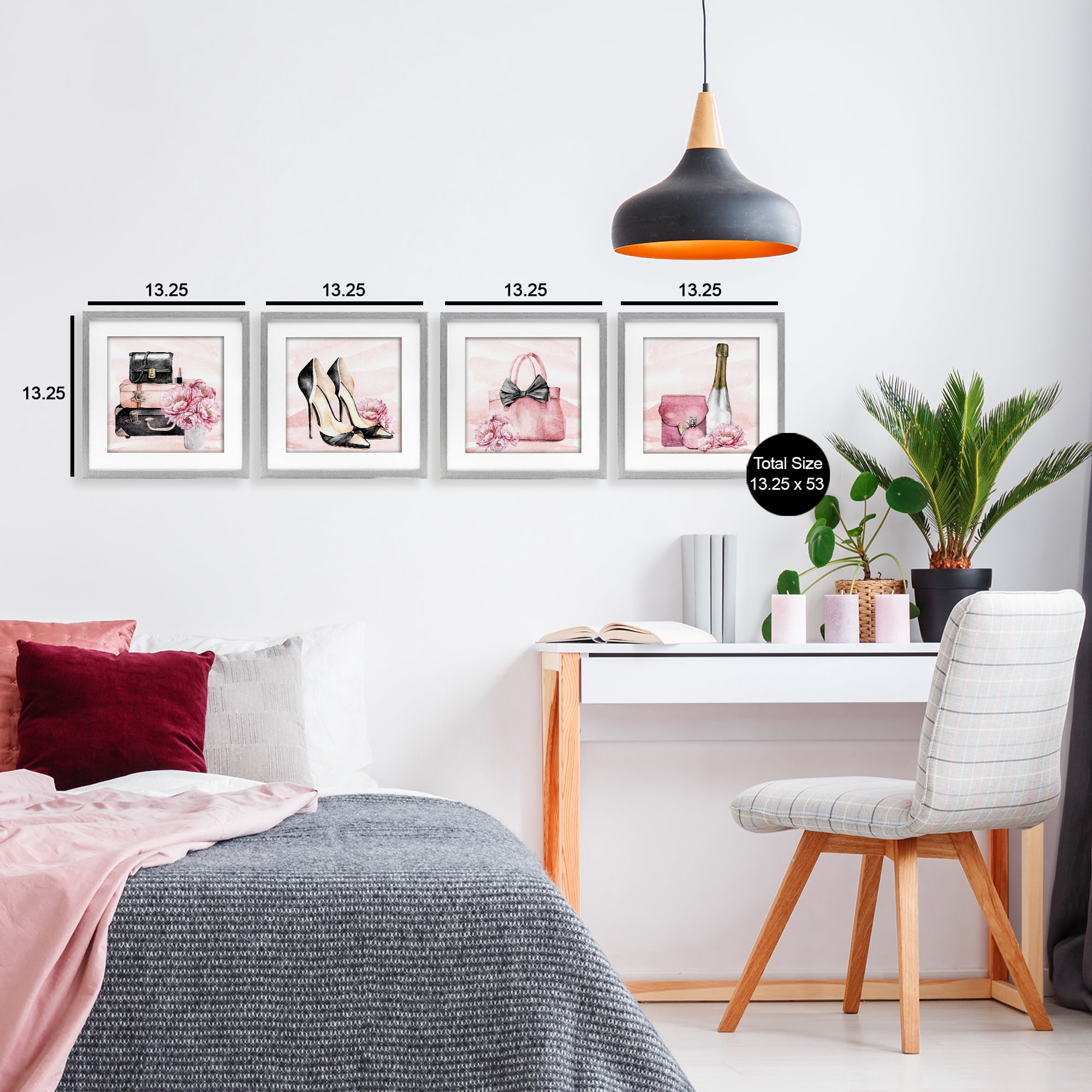 Stupell Industries Glam Time Accessories 4 Piece Gray Framed Print Under Glass Set, design by Kim Allen