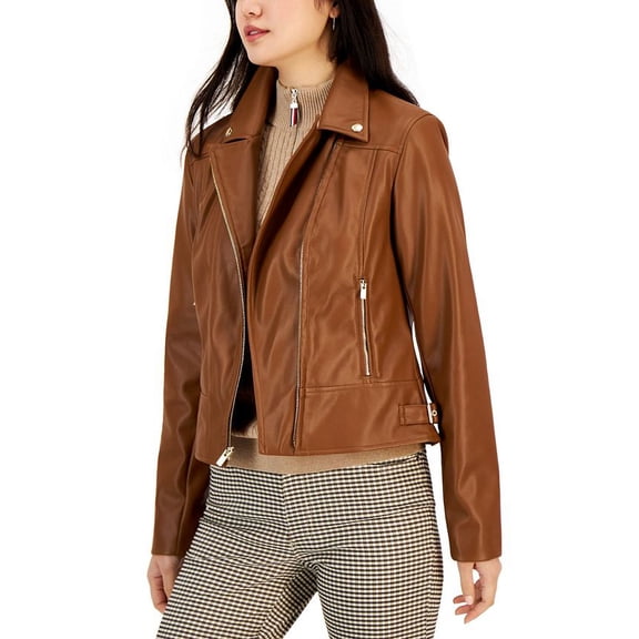 Women's Faux-Leather Moto Jacket Saddle XS