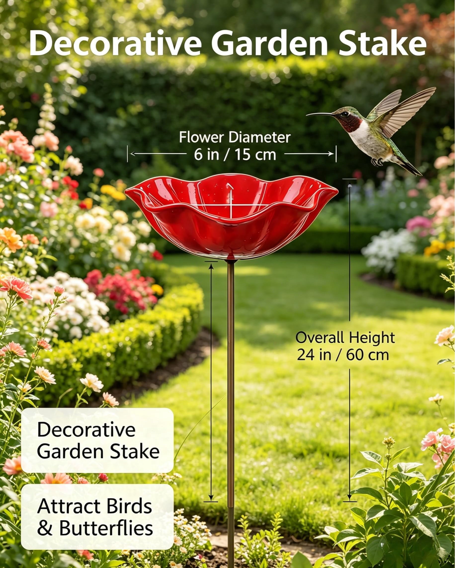 Metal Flower Garden Stakes Bird Bath Handmade, Bee Watering Station, Bees Bath for Garden Metal Bee Water Feeder with Flower Design, Colorful Butterfly Bees Bath Bowl for Outdoor Yard Decor