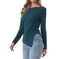 thumbnail image 4 of INSPIRE CHIC Long Sleeve Knit Top for Women's Boat Neck Fall Winter Irregular Hem Long Sleeve Casual Pullover Shirt M Blue Green, 4 of 6
