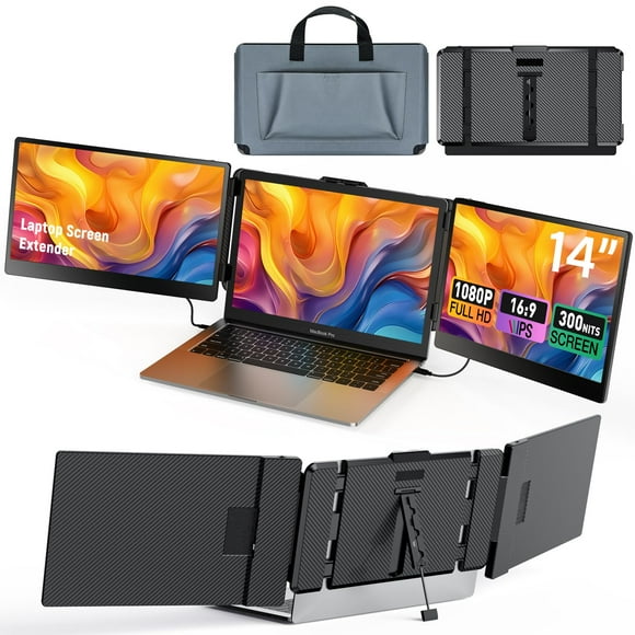 Kwumsy Triple Laptop Screen Extender,Ultra Slim 14&quot; FHD 1080P IPS Dual Portable Monitor for Laptop,Type-C Travel Laptop Monitor Extender with Kickstand,Plug and Play wit