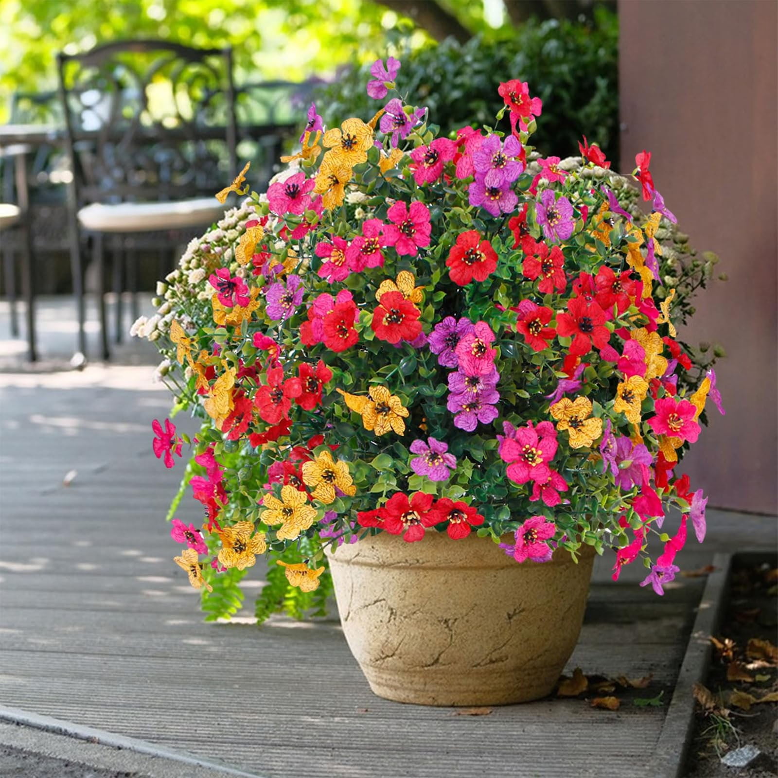 Artificial Plants Outdoor, Red Geraniums Artificial Flowers, Ongmies Artificial Greenery with Garden Stake – 22" Faux Shrubs for Outdoor, Porch & Wedding Decor, 1 Artificial Violet Stake