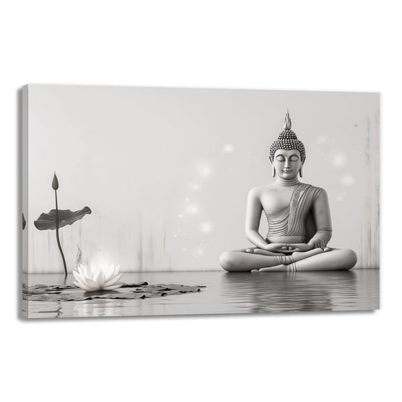 Zen Buddha Canvas Wall Art poster Black White Painting Lotus Flowers Pictures Minimalist Buddhist Decor for Meditation Room Living Room Office