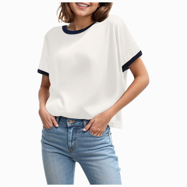 gdxvjhbj Shirts Chemises pour Filles Preppy Chemises à Manches Courtes pour Filles Été Mignon Col Ras du Cou Blouse Hauts Taille 12-13 (Blanc, 12-13 Ans)